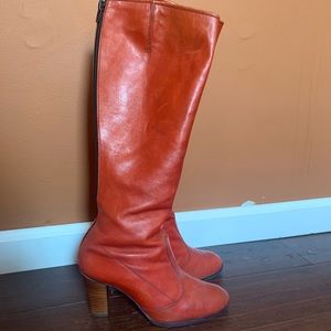 Vintage Italian leather red heel boots 38